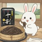 白うさぎが出雲十割そばを味わっているイラスト