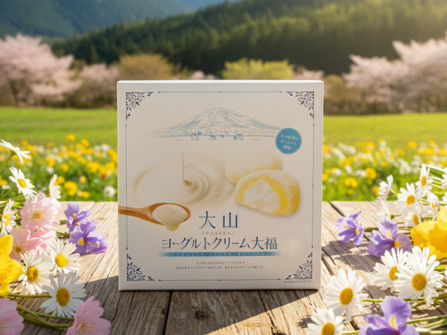 大山乳業のヨーグルトを使用した「大山ヨーグルトクリーム大福」9個入りの商品パッケージ。山陰地方を代表する乳製品ブランドの素材を活かした贅沢な和洋折衷スイーツ。